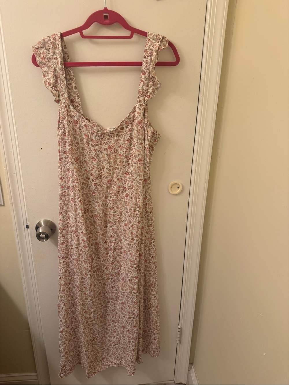 LOFT Floral Midi Dress in Cream with Pink Print